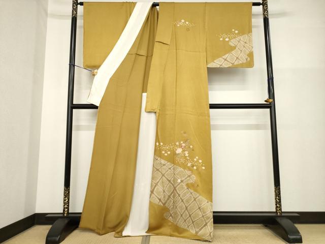 平和屋着物▽訪問着 単衣 絞り 刺繍 花篭文 金彩 正絹 逸品 AABG9258ck