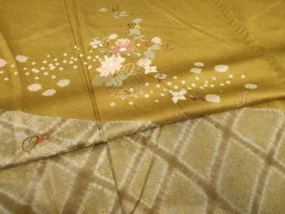 平和屋着物▽訪問着 単衣 絞り 刺繍 花篭文 金彩 正絹 逸品 AABG9258ck