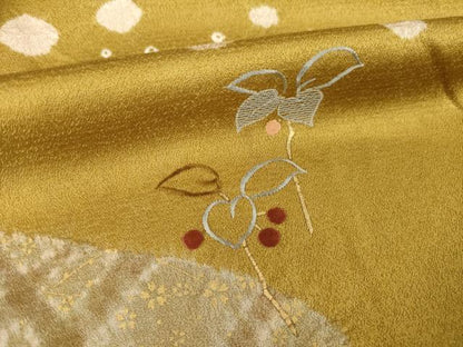 平和屋着物▽訪問着 単衣 絞り 刺繍 花篭文 金彩 正絹 逸品 AABG9258ck