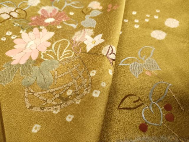 平和屋着物▽訪問着 単衣 絞り 刺繍 花篭文 金彩 正絹 逸品 AABG9258ck