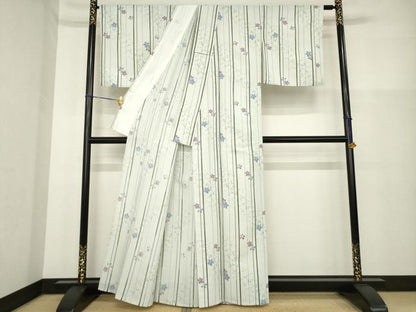 平和屋着物▽小紋 単衣 桜文 洗える着物 AABG9260ck