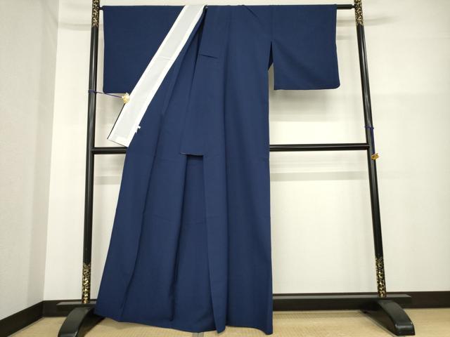 平和屋着物▽色無地　単衣　青褐色　洗える着物　AABG9261ck