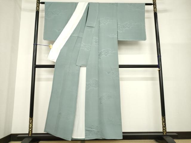 平和屋着物▽上質な色無地 単衣 雲取り花菱地紋 山鳩色 正絹 逸品 未使用 AABG9268ck