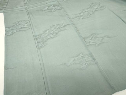 平和屋着物▽上質な色無地 単衣 雲取り花菱地紋 山鳩色 正絹 逸品 未使用 AABG9268ck