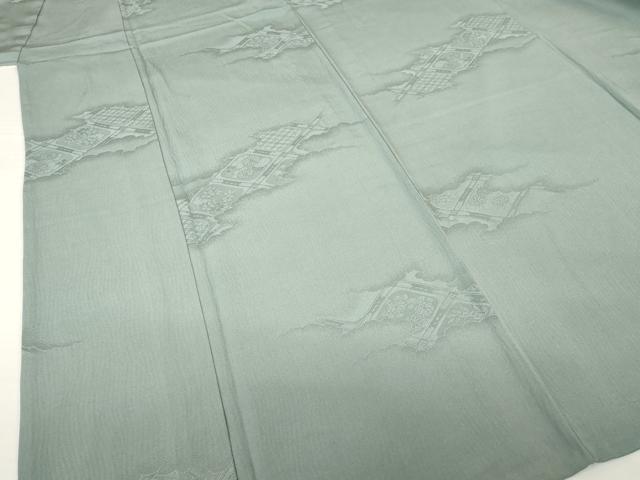 平和屋着物▽上質な色無地 単衣 雲取り花菱地紋 山鳩色 正絹 逸品 未使用 AABG9268ck