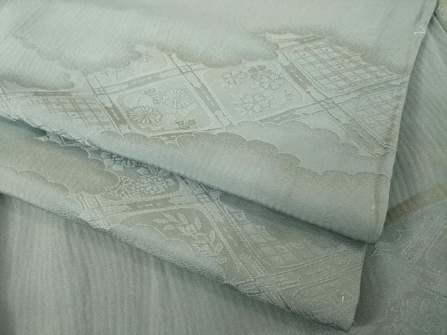 平和屋着物▽上質な色無地 単衣 雲取り花菱地紋 山鳩色 正絹 逸品 未使用 AABG9268ck