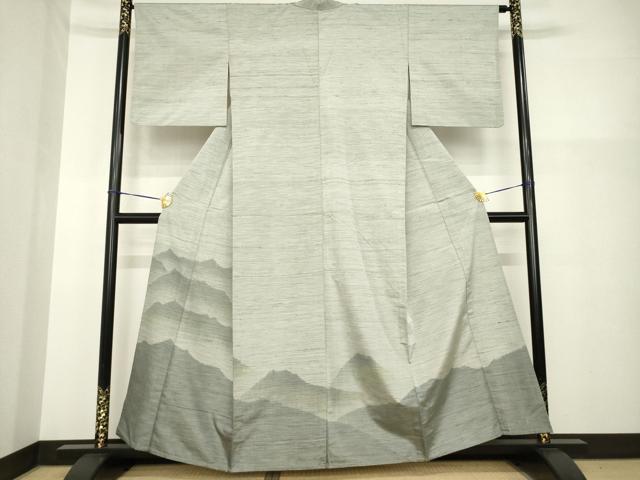 平和屋着物▽紬　訪問着　単衣　遠山文　正絹　逸品　AABG9270ck