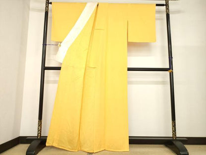 平和屋着物▽上質な色無地 単衣 乱菊地紋 柑子色 正絹 逸品 未使用 AABG9271ck
