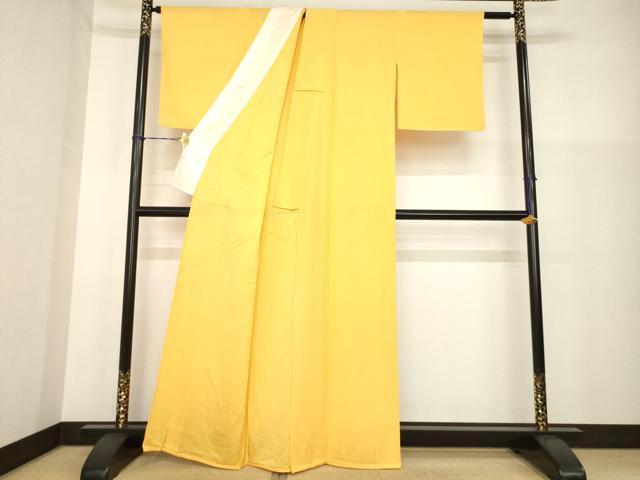 平和屋着物▽上質な色無地 単衣 乱菊地紋 柑子色 正絹 逸品 未使用 AABG9271ck