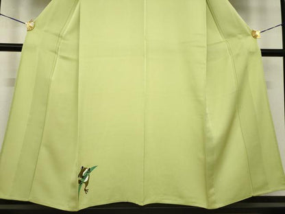平和屋着物▽付下げ 単衣 ワンポイント カエル 蛙 抹茶色 正絹 逸品 AABG9272ck
