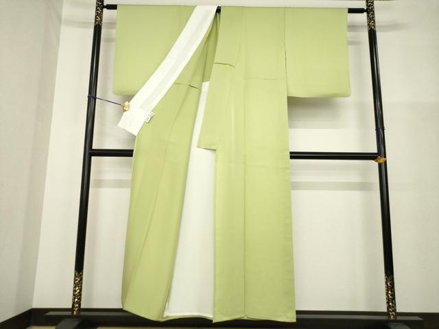 平和屋着物▽付下げ 単衣 ワンポイント カエル 蛙 抹茶色 正絹 逸品 AABG9272ck