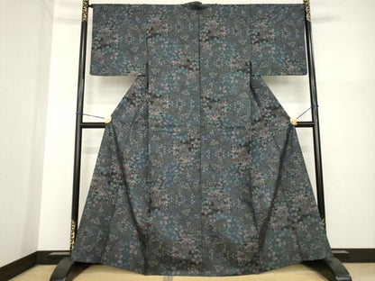 平和屋着物▽本場大島紬 単衣 9マルキ 枝花文 正絹 逸品 AABG9278ck