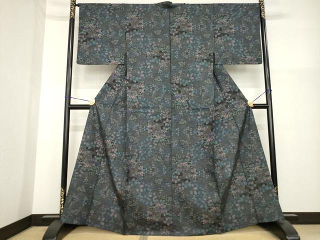平和屋着物▽本場大島紬 単衣 9マルキ 枝花文 正絹 逸品 AABG9278ck