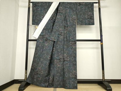 平和屋着物▽本場大島紬 単衣 9マルキ 枝花文 正絹 逸品 AABG9278ck