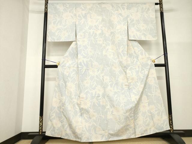 平和屋着物▽上質な紬 単衣 枝花文 やまと誂製 正絹 逸品 AABG9279ck