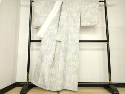 平和屋着物▽上質な紬 単衣 枝花文 やまと誂製 正絹 逸品 AABG9279ck
