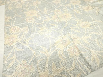 平和屋着物▽上質な紬 単衣 枝花文 やまと誂製 正絹 逸品 AABG9279ck