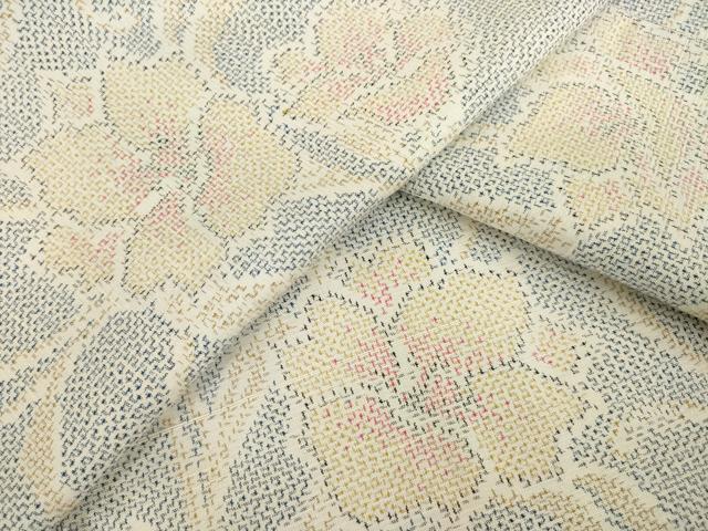 平和屋着物▽上質な紬 単衣 枝花文 やまと誂製 正絹 逸品 AABG9279ck
