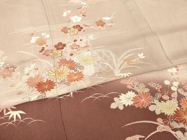 平和屋着物▽訪問着 単衣 花籬文 暈し染め 金彩 鬼しぼ縮緬 正絹 逸品 AABG9281ck