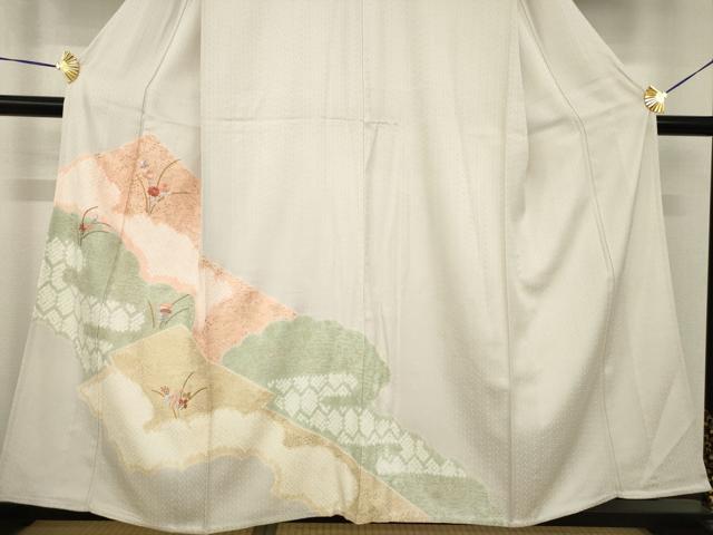 平和屋着物▽訪問着 単衣 絞り 刺繍 松皮菱花文 金彩 正絹 逸品 AABG9283ck