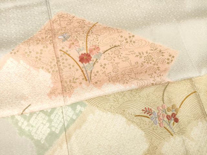 平和屋着物▽訪問着 単衣 絞り 刺繍 松皮菱花文 金彩 正絹 逸品 AABG9283ck