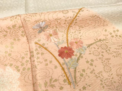 平和屋着物▽訪問着 単衣 絞り 刺繍 松皮菱花文 金彩 正絹 逸品 AABG9283ck