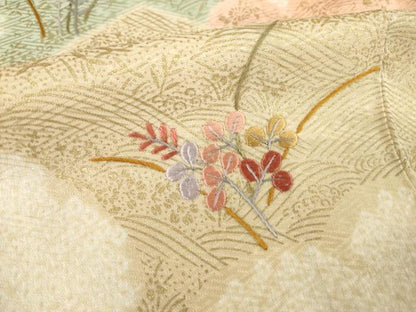 平和屋着物▽訪問着 単衣 絞り 刺繍 松皮菱花文 金彩 正絹 逸品 AABG9283ck