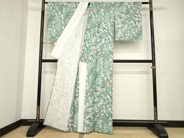 平和屋着物▽上質な小紋　単衣　光琳菊　金彩　正絹　逸品　AABG9285ck 平和屋着物▽上質な小紋 単衣 光琳菊 金彩 正絹 逸品 AABG9285ck