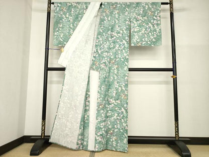 平和屋着物▽上質な小紋 単衣 光琳菊 金彩 正絹 逸品 AABG9285ck