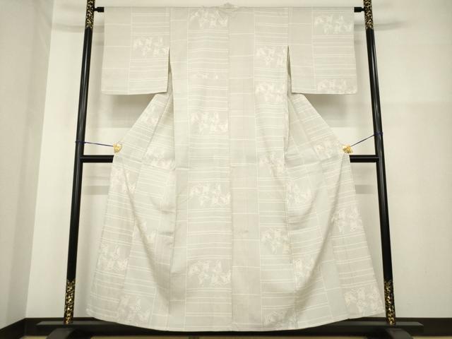 平和屋着物▽本塩沢　単衣　110亀甲　舞蝶文　正絹　逸品　AABG9286ck