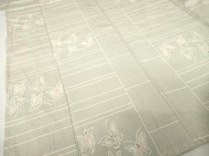 平和屋着物▽本塩沢　単衣　110亀甲　舞蝶文　正絹　逸品　AABG9286ck