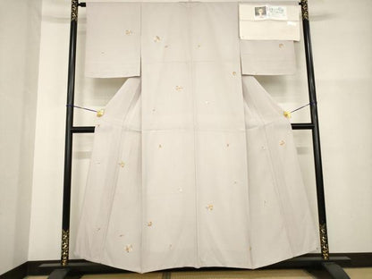 平和屋着物▽加賀鳶小紋 単衣 極小鮫小紋柄 舞花丸文 金彩 丹後ちりめん 反端付き 正絹 逸品 AABG9289ck
