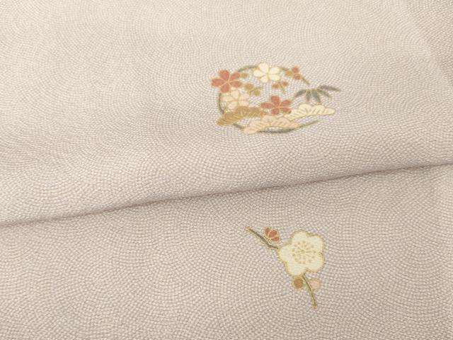 平和屋着物▽加賀鳶小紋 単衣 極小鮫小紋柄 舞花丸文 金彩 丹後ちりめん 反端付き 正絹 逸品 AABG9289ck