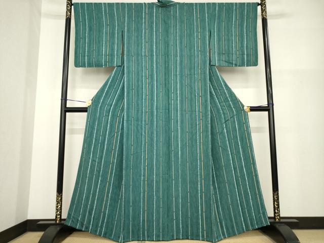 平和屋着物▽上質な小紋 単衣 絞り 縞 正絹 逸品 AABG9292ck
