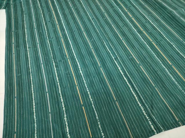 平和屋着物▽上質な小紋 単衣 絞り 縞 正絹 逸品 AABG9292ck