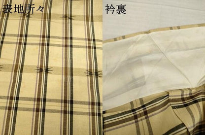 平和屋着物▽上質な紬 単衣 格子 正絹 逸品 AABG9293ck