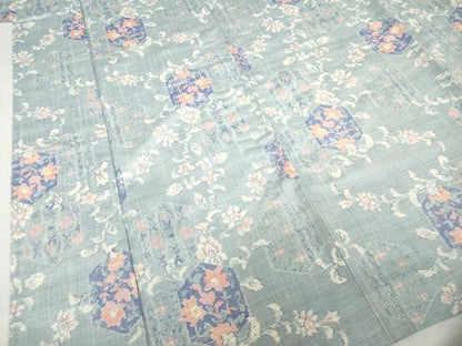 平和屋着物▽小千谷紬 単衣 亀甲花文 正絹 逸品 AABG9295ck