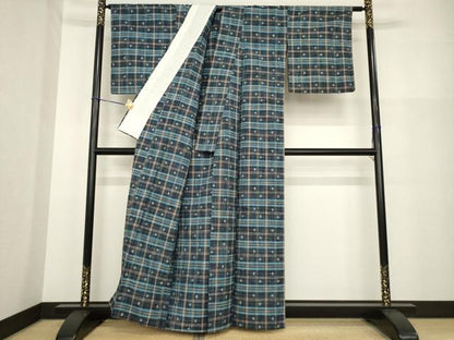 平和屋着物▽上質な紬 単衣 琉球絣文様 正絹 逸品 AABG9296ck