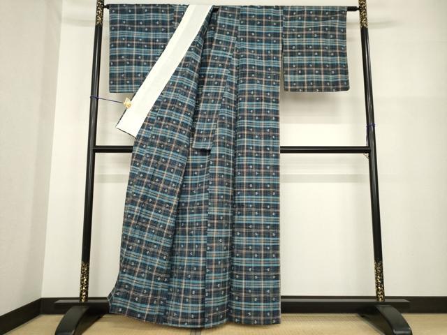 平和屋着物▽上質な紬 単衣 琉球絣文様 正絹 逸品 AABG9296ck