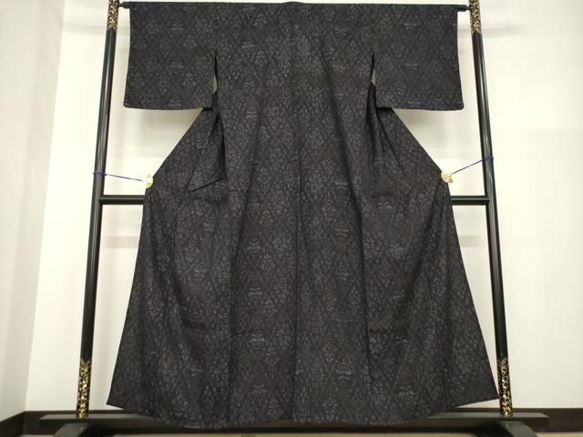 平和屋着物▽結城ちぢみ 単衣 花菱文 正絹 逸品 AABG9297ck
