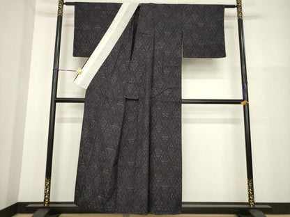 平和屋着物▽結城ちぢみ 単衣 花菱文 正絹 逸品 AABG9297ck