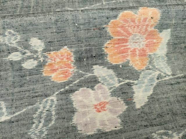 平和屋着物▽上質な紬 単衣 枝花文 正絹 逸品 AABG9298ck