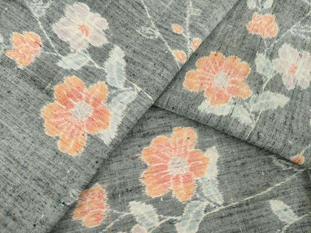 平和屋着物▽上質な紬 単衣 枝花文 正絹 逸品 AABG9298ck