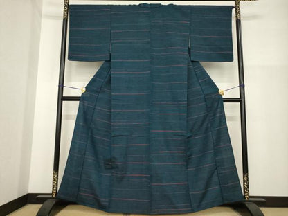 平和屋着物▽上質な紬 単衣 横段文 正絹 逸品 AABG9300ck