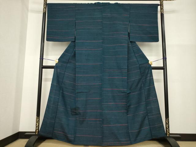 平和屋着物▽上質な紬 単衣 横段文 正絹 逸品 AABG9300ck