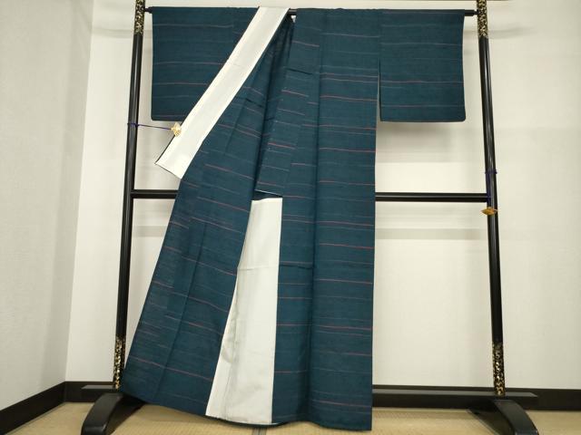 平和屋着物▽上質な紬 単衣 横段文 正絹 逸品 AABG9300ck