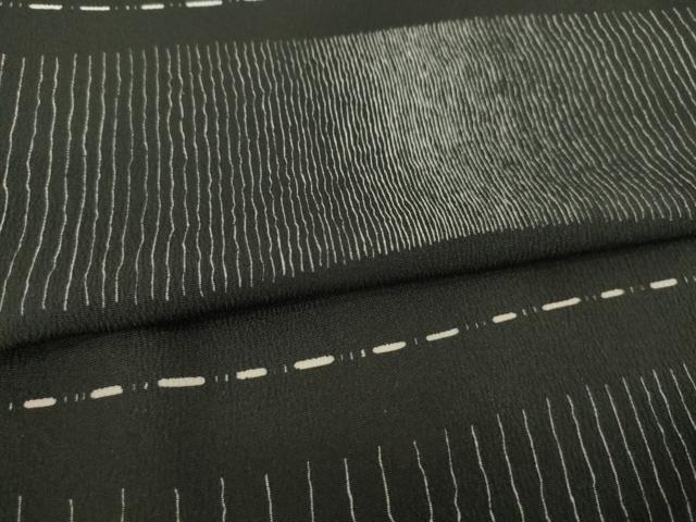 平和屋着物▽小紋 単衣 横段文 黒地 洗える着物 AABG9302ck