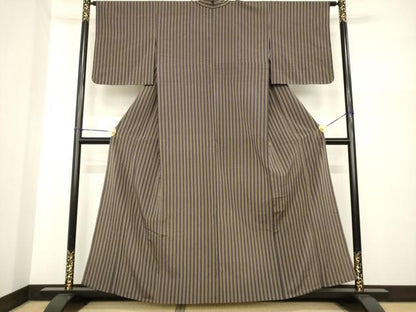 平和屋着物▽お召 単衣 縞 正絹 逸品 AABG9303ck