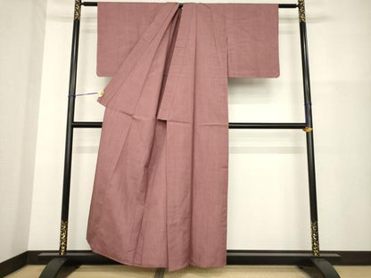 平和屋着物▽上質な紬 単衣 色無地 蘇芳香色 正絹 逸品 未使用 AABG9304ck