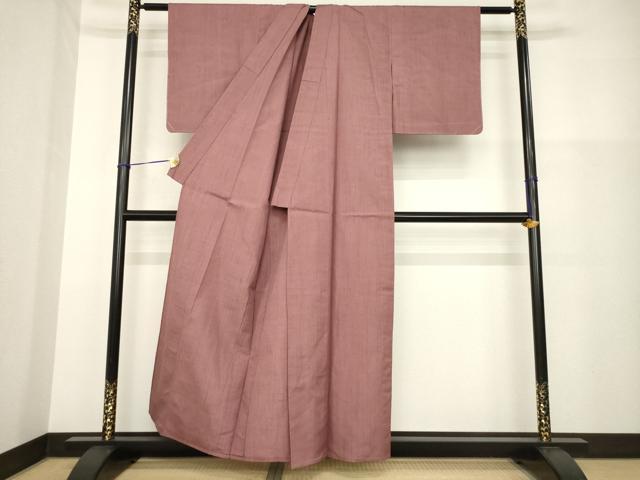 平和屋着物▽上質な紬 単衣 色無地 蘇芳香色 正絹 逸品 未使用 AABG9304ck